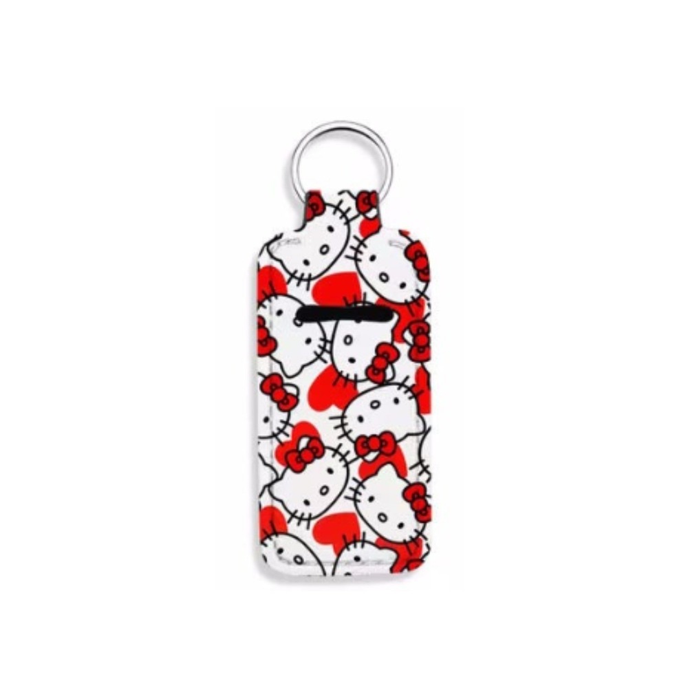 Hello Kitty chapstick Holder Keychain Sanrio Red Heart Bow Neoprene Sleeve White